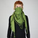Cotton scarf fine & tightly woven - olive-green - with fringes - squared kerchief