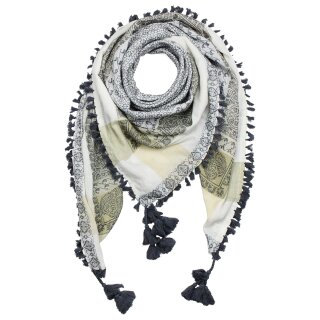 Stylishly detailed scarf with Kufiya style - Pattern 3 - white - grey