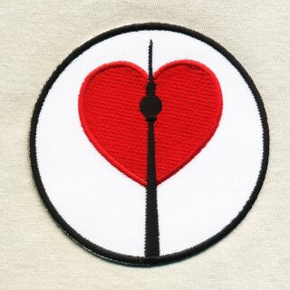 Aufnäher - Fernsehturm Berlin mit Herz - schwarz, weiß, rot 8 cm - Patch