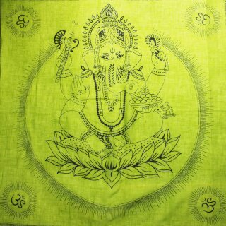 Baumwolltuch - Ganesha grün - schwarz - quadratisches Tuch