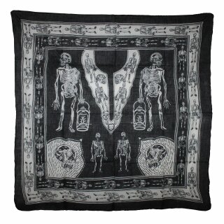 Baumwolltuch - Skelett & Totenköpfe schwarz - weiß - quadratisches Tuch