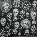 Baumwolltuch - Totenköpfe mit Spinnennetz 02 schwarz - weiß - quadratisches Tuch