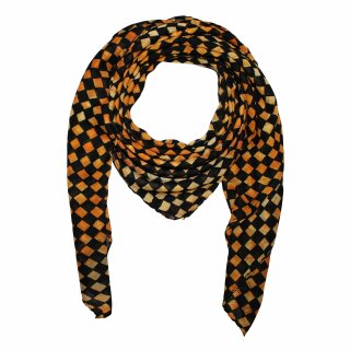 Baumwolltuch - Karos 1 batik schwarz - orange - quadratisches Tuch