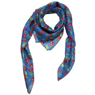 Cotton Scarf - Cherry Print - blue - squared kerchief