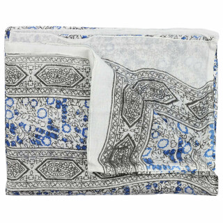 Baumwolltuch - Pareo - Sarong - Indisches Muster 01 - weiß-blau
