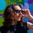 Narrow sunglasses - Evil Eagle - biker glasses - 6,5x4 cm - black