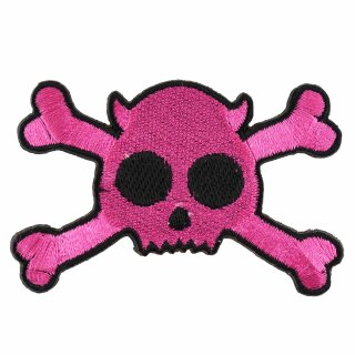 Aufnäher - Totenkopf Teufel - pink-schwarz - Patch