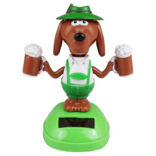 Armaturenbrett Wackelfigur Hund in Lederhose Bier Bayern Solarfigur