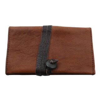 Tabakbeutel aus Glattleder mit Band - cognac - Tabaktasche