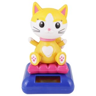 Armaturenbrett Wackelfigur Katze weiß gelb Kätzchen auf Kissen Solarfigur