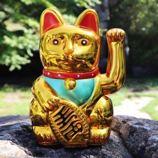 Glückskatze - Maneki-neko - Winkekatze - 15 cm - gold