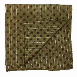 Baumwolltuch - Sterne 6 cm grün-oliv - rot 2 Lurex silber - quadratisches Tuch