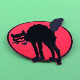 Aufnäher - schwarze Katze - rot-schwarz 8 cm - Patch