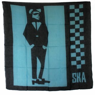 Cotton Scarf - SKA - black - turquoise - squared kerchief