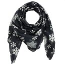 Cotton Scarf - Snowflakes black - white - squared kerchief