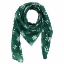 Cotton scarf - Snowflakes green - white - squared kerchief