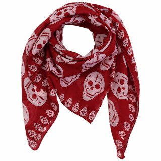 Cotton Scarf - skulls 1 red - rose - squared kerchief