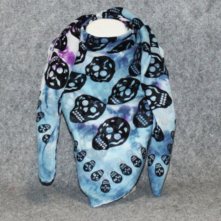 Baumwolltuch - Totenköpfe 1 schwarz - blau tie dye 1 - quadratisches Tuch