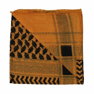 Cotton scarf - Kufiya pattern 1 yellow-orange - black - squared kerchief
