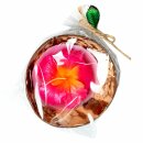 Scented candle in a coconut shell - Hibiscus - pink-yellow
