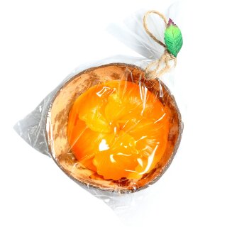 Scented candle in a coconut shell - Hibiscus - orange-yellow