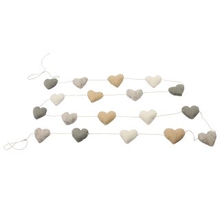 Decorative chain - garland - felt - hearts - natural color