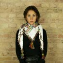Kufiya premium - white - rainbow stripes - fringes and bobbles colorful - Shemagh - Arafat scarf