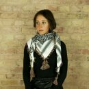 Kufiya Desert premium - white - black - fringes and bobbles colorful - Shemagh - Arafat scarf