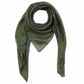 Cotton scarf - Indian pattern 1 - olive Lurex silver - squared kerchief