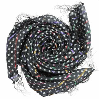 Baumwolltuch - Sterne 0,7 cm schwarz - weiß Lurex mehrfarbig - quadratisches Tuch