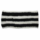 Woolen headband - black-white striped - Hand knitted
