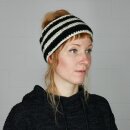 Woolen headband - black-white striped - hand knitted