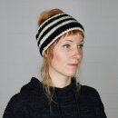 Stirnband aus Wolle - schwarz-weiß gestreift - handgestrickt