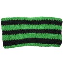 Woolen headband - black-green striped - hand knitted