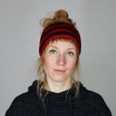 Woolen headband - black-red striped - hand knitted