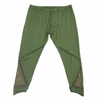 Leggings - 3/4 capri with lace - green-olive - one size - jersey