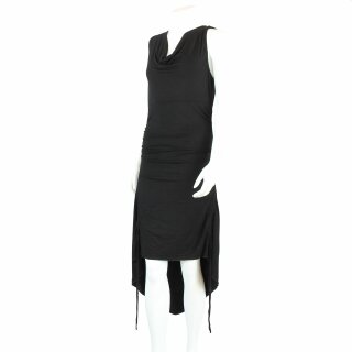 Kleid mit Raffung - schwarz - Wasserfallkragen - Sommerkleid - Jersey