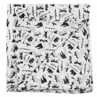 Baumwolltuch - Berlin Symbole weiß - schwarz - quadratisches Tuch