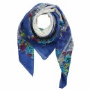 Cotton Scarf - Flowers 2 blue - squared kerchief