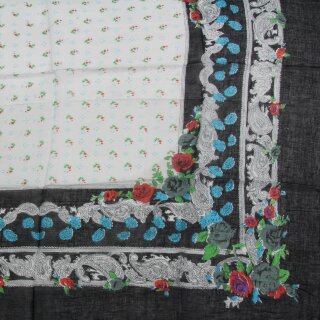 Baumwolltuch - Blumenmuster 2 schwarz - quadratisches Tuch