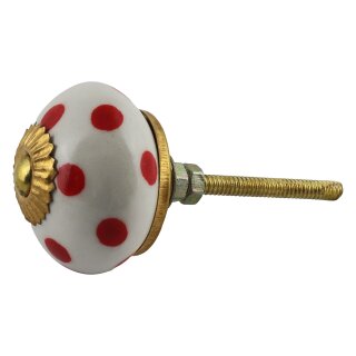 Ceramic door knob shabby chic - Dots - white-red