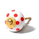 Ceramic door knob shabby chic - Dots - white-red