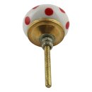 Ceramic door knob shabby chic - Dots - white-red