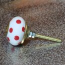Ceramic door knob shabby chic - Dots - white-red