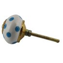 Ceramic door knob shabby chic - Dots - white-blue