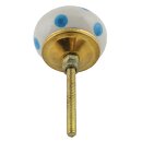 Ceramic door knob shabby chic - Dots - white-blue
