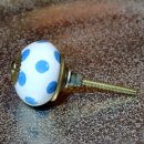 Ceramic door knob shabby chic - Dots - white-blue