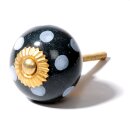 Ceramic door knob shabby chic - Dots - black-white