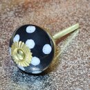 Ceramic door knob shabby chic - Dots - black-white