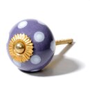 Ceramic door knob shabby chic - Dots - purple-white